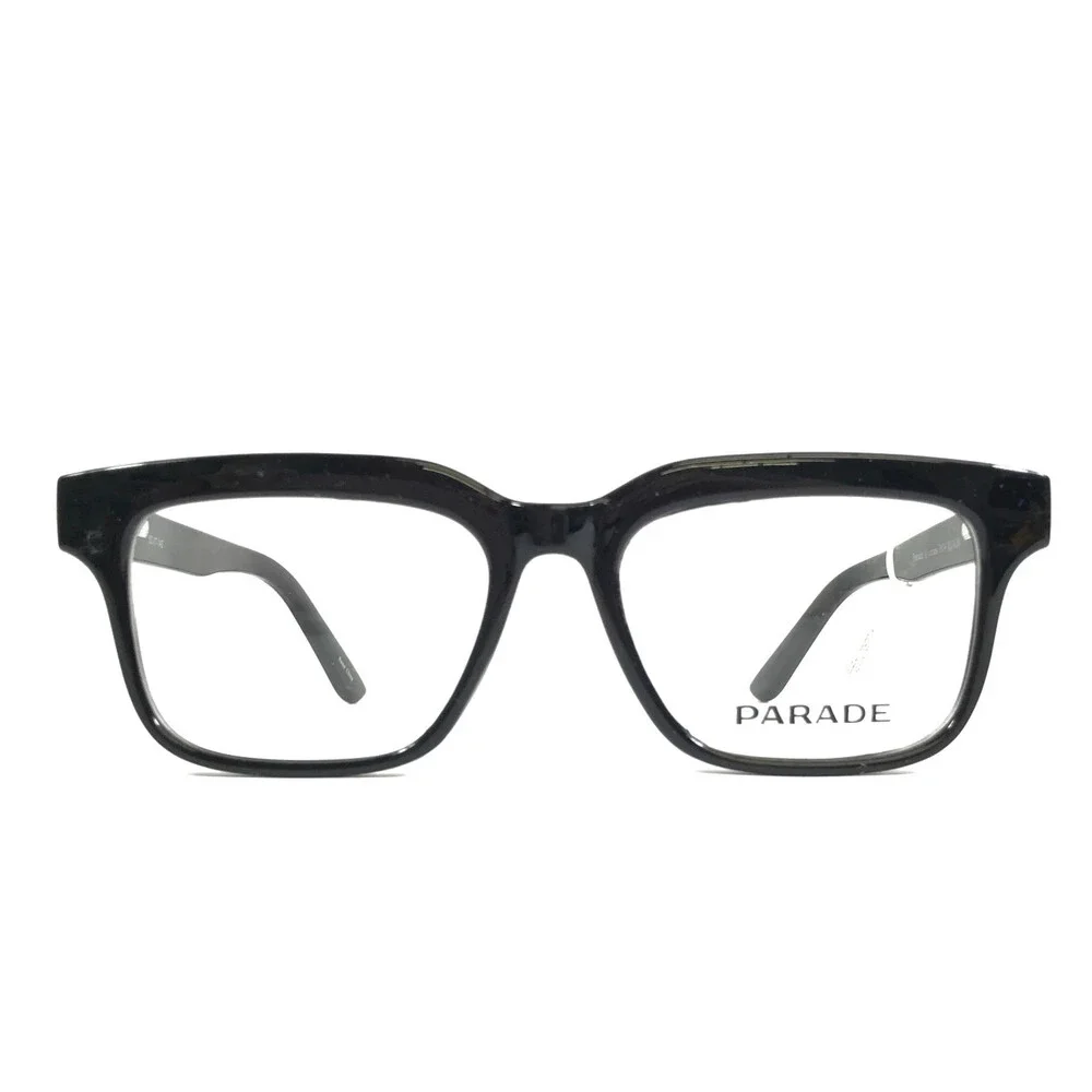 Parade Eyeglasses Frames 1814 BLACK Polished Square Full Rim 52-17-143